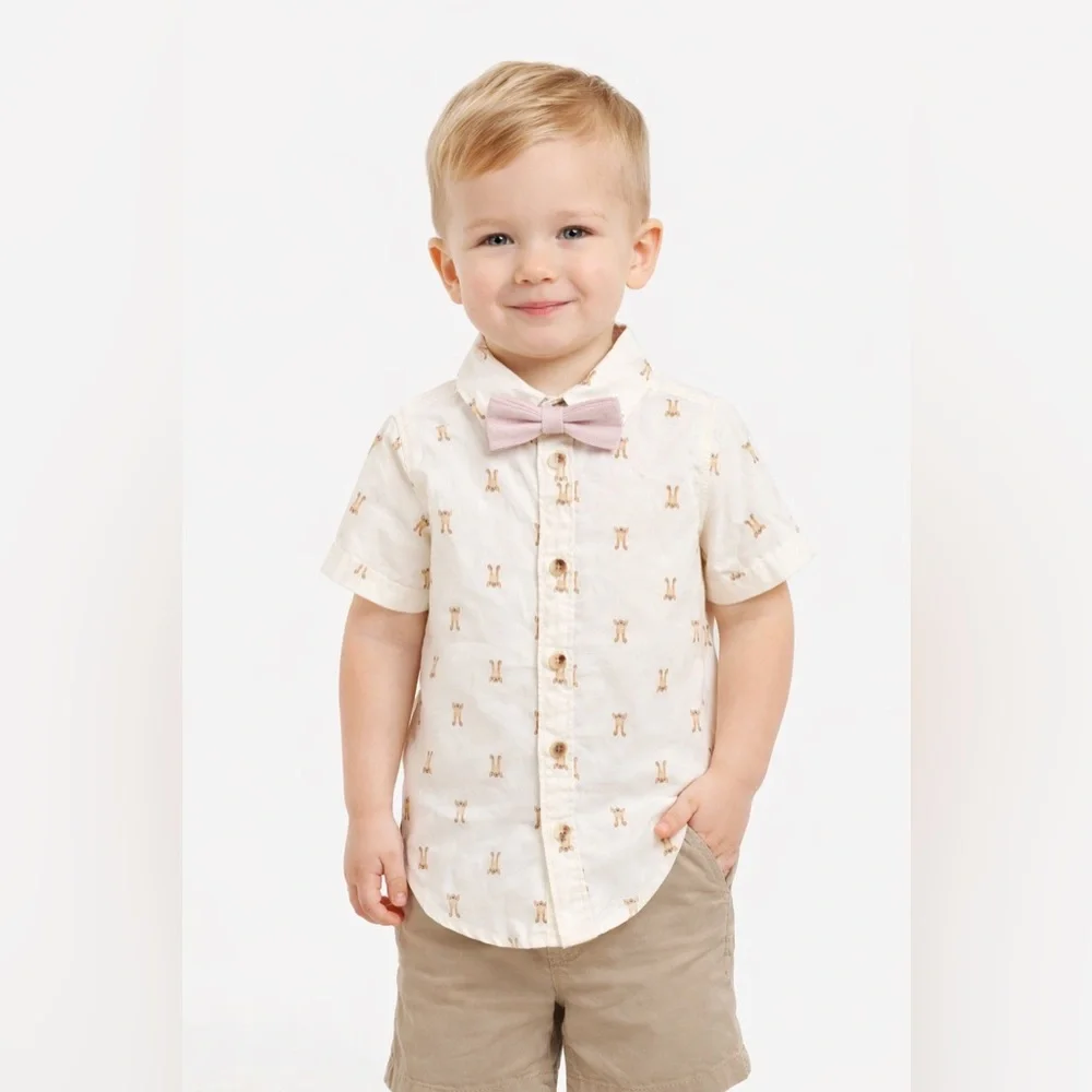 Super cute Old Navy toddler button-up shirt with matching pink bow tie‎ 🐰🎀